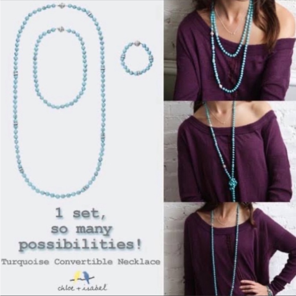 NEW Chloe & Isabel turquoise pearl convertible necklace & bracelet w/ crystals